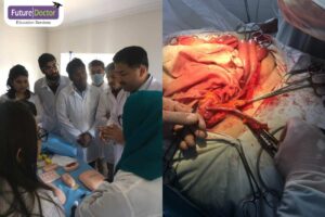 Bunch of medical students performing their practicals in abroad university